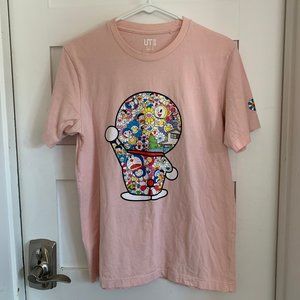 uniqlo doraemon x takashi murakami pink tshirt unisex/men's size small